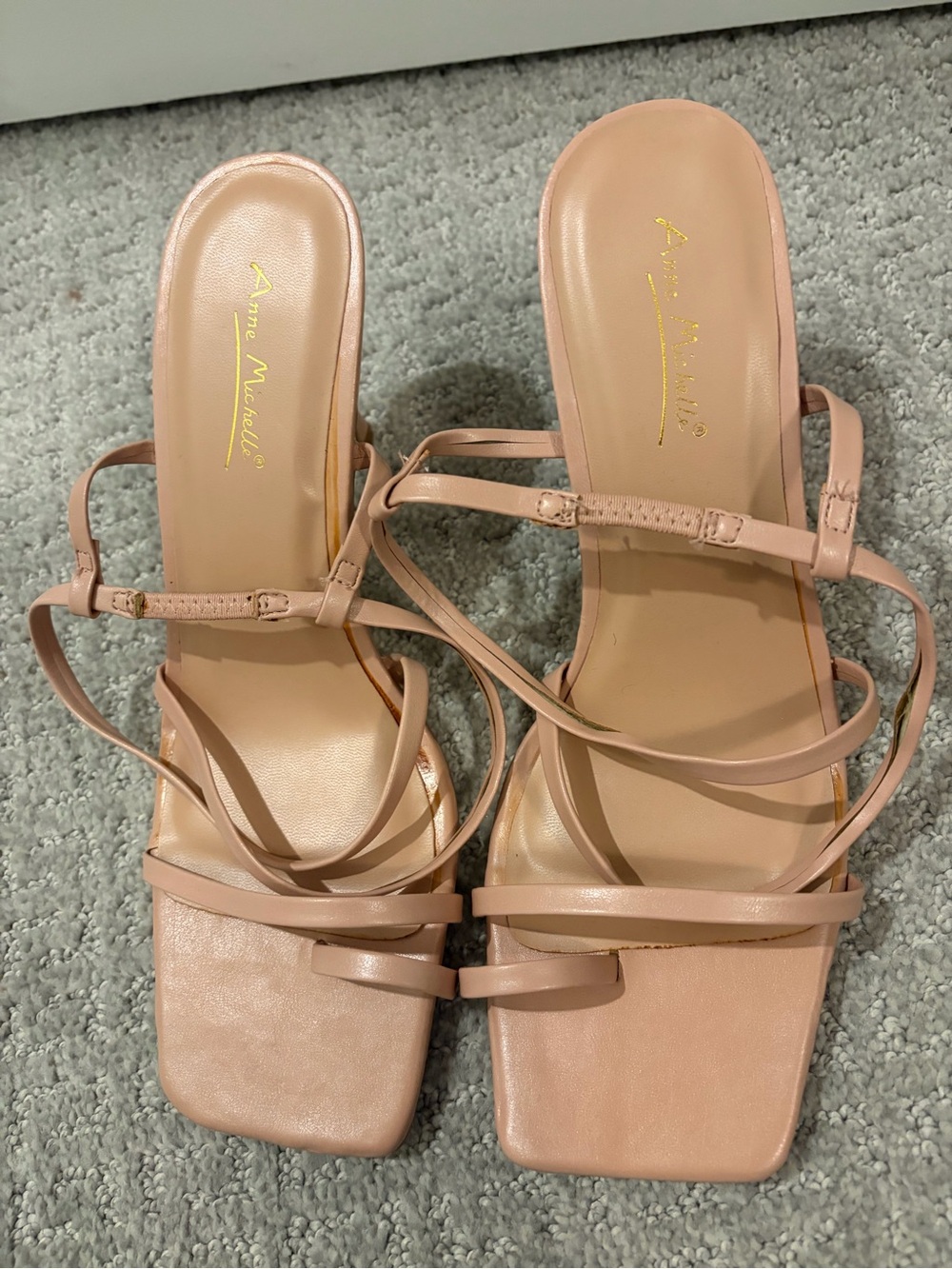 NWOT Anne Michelle Blush Nude Strappy Square-Toe Heels